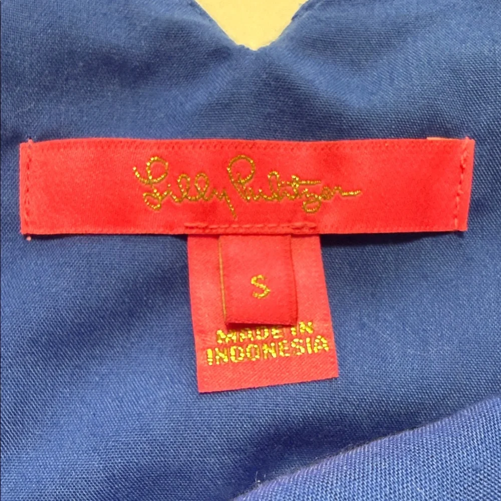 Lilly Pulitzer Shaila Top Baha Blue Eyelet Lined Blouse with puff sleeves Small